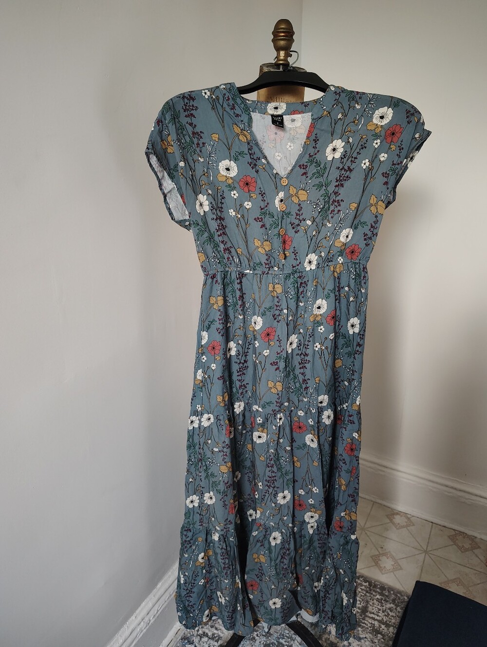 V-Neck Floral Maxi Dress in Slate Blue